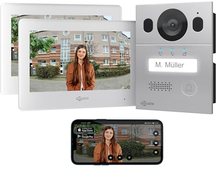 GOLIATH Basic Video Türsprechanlage, 2 Draht Bus, 2X 7 Monitor, Unterputz Türklingel mit Kamera, Gegensprechanlage mit Türöffner und Klingel, 1 Familienhaus, Plug & Play, Smartphone App, AV-BLS-06U