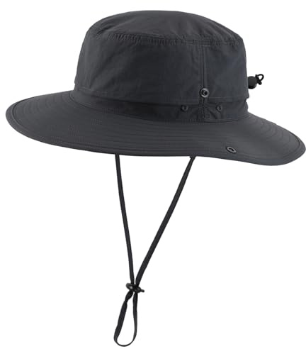 Decentron Men's Breathable Wide Brim Mesh Safari Sun Hat UV Protection Outdoor Beach Hat Dark Grey
