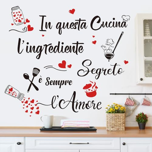 decalmile Adesivi Murali Frasi Cucina Italiano Adesivi da Parete Scritte Italiano Cucina Amore Citazioni Nero Camera da Letto Soggiorno Ufficio Decorazione Murale