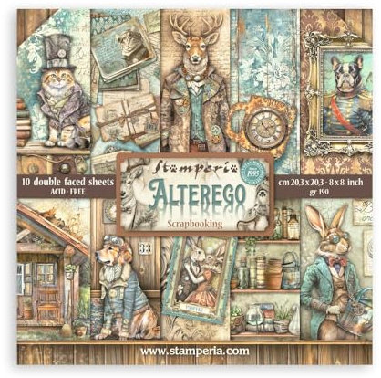 Stamperia - Scrapbook Paper Pad for Scrapbooking, Albums, Card Making, Bullet Journalling and More, Acid Free, Double-Sided, Perfect for Hobbies, Crafts, and Gifting (Alterego) (20.3 x 20.3cm)