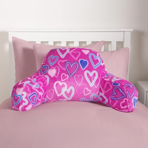 OHS Hearts Cuddle Cushion for Kids, Reading Pillow for Gaming Bed Sofa Supportive Soft Cosy Fleece Heart Cushion with Arms Backrest Relaxing Comfy - Pink