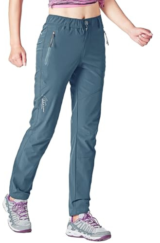 Rdruko, pantaloni da trekking da donna, leggeri, ad asciugatura rapida, funzionali, con protezione UV UPF 50+, traspiranti, ideali per l'estate, grigio/blu, 3XL