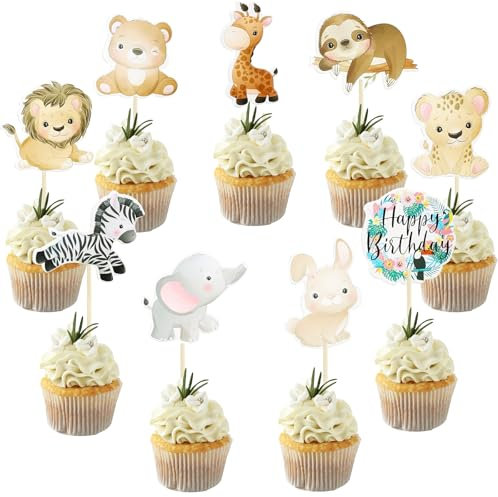 Animales Cupcake Toppers, 27pcs Decoración Para Tartas De Animales, Decoración Magdalena Animales, Safari Animals Cake Topper, Animales Salvajes Cake Deco, Adorno Pastel Cumpleaños Animales (Color A)