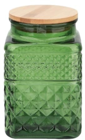 61oz Square Glass Canister, Candy Jar with Lid, Glass Food Storage Container for Ground Coffee, Tea, Sugar, Decorative Mason Jar Cookie Jars (Green)