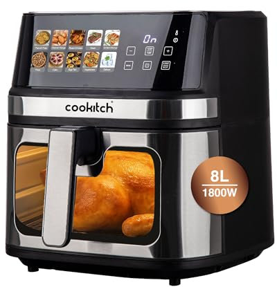 Cookitch Air Fryer 8L – Freidora de Aire Sin Aceite 8 Litros, Cocina para Max 6-10 Personas, Airfryer con Alta Potencia y Velocidad, Temperatura ajustable y Temporizador, Fácil de Limpiar