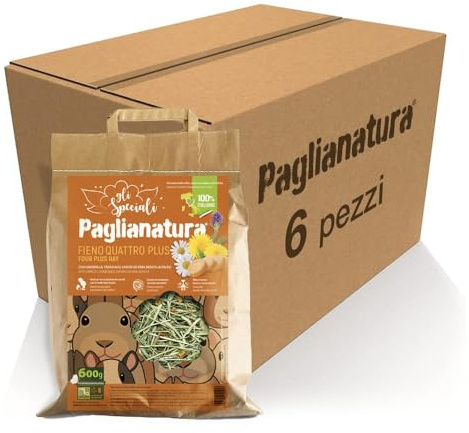 Paglianatura Kit 6 pezzi - Fieno 4 Plus 600 gr. - Cibo Naturale e Salutare per Conigli, Roditori e Piccoli Animali | Ricco di Fibre Essenziali