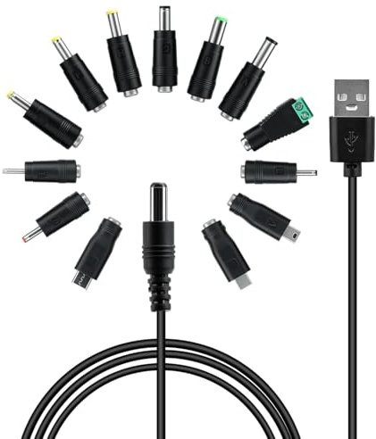 Toleusm 13 Connettore Cavo di alimentazione da USB a DC 5V,cavo di jack universale DC 5,5x2,1mm con Micro USB, Type-C, Mini USB per router, CCTV