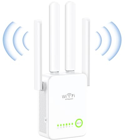 Repetidor WiFi, Amplificador Señal WiFi 300Mbps,4 Antena,Extensor WiFi Doble Banda 5 GHz y 2.4 GHz,WiFi Amplifier Repetidor con Puerto Ethernet, Cobertura de 360°Compatible con Todos los routers Wi-Fi