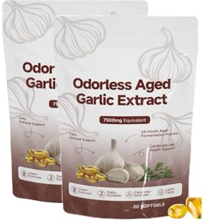 Åldrad vitlöksextrakt - 7500mg Luktfri | Stöder immunförsvar och hjärtfunktion | Vegetariskt, icke-GMO,2pcs