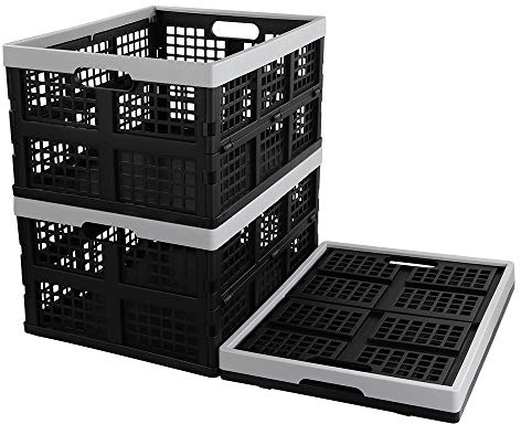 Kekow 28 L Black Plastic Collapsible Storage Basket, 3-Pack Folding Crates Storage