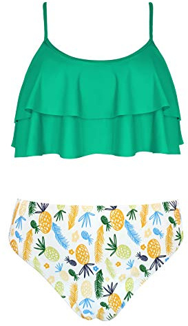 SHEKINI Imprimé Réglable Maillot de Bain Deux Pièces pour Filles Volants Top Bikini Mid Waist Bas de Maillot Bikini Filles