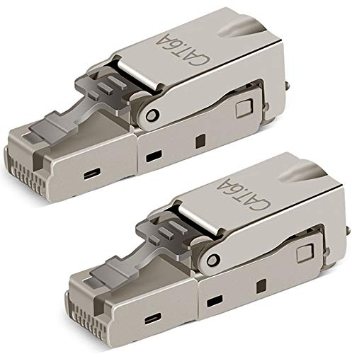 Greluma 2 Piezas RJ-45 Cat6/6A Enchufe Modular de Conexión de Campo Sin Herramientas, Cat6A RJ45 Blindado para Cable de Instalación 23-26AWG