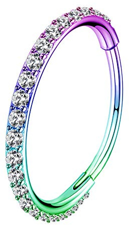 OUFER 20G 8mm Piercing Nez Hoop Anneaux Arc-en-ciel 316L Acier Inoxydable Helix Hoop Hinged Anneau Septum clicker CZ Conch Daith Tragus Rook Cartilage Boucles d'oreilles Bijoux
