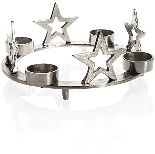 com-four® Teelichthalter aus Metall mit Stern Motiv - dekorativer Kerzenständer für die Winterzeit - Teelichthalter Weihnachten - Weihnachtsdeko