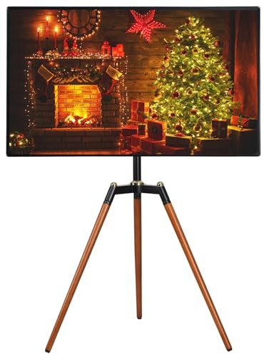 Fydeamer Universal Tripod Easel TV Stand for 32-65 inch LED LCD Screen Flat Curved Screen, Height Adjustable Studio TV Display Stand with 140° Swivel for Bedroom, Living Room, Corner TV Stand
