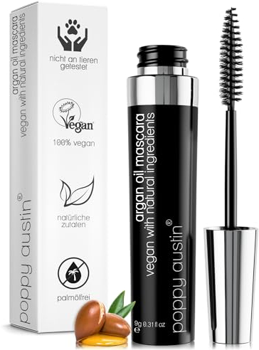 Poppy Austin - Mascara Vegan Marron Volume et Longueur Waterproof - Mascara Volumisant Doux et Hypoallergénique, Bio et Cruelty-Free, Idéal pour les Yeux Sensibles (9 grammes, Black)