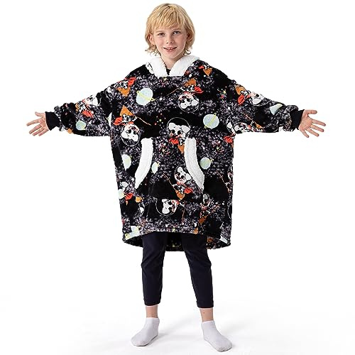 Winthome Överdimensionerad huvtröja filt, flanell sweatshirt filt, gosig tröja för barn pojke flicka, Hund 1, Einheitsgröße