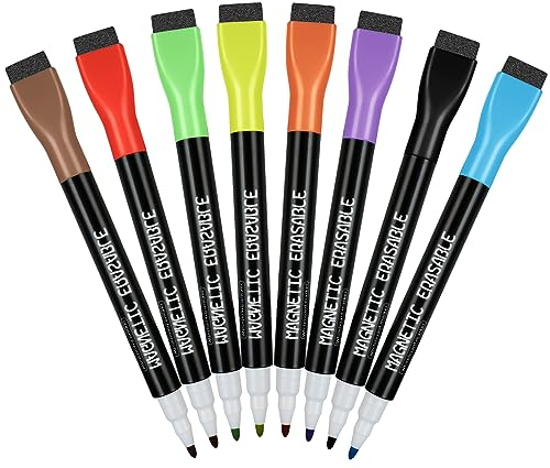 OFFCUP Magnetische, trocken abwischbare Marker, Whiteboard-Stifte mit Radierkappe, feine Spitze für Kinder, mehrfarbig, 8 Stück