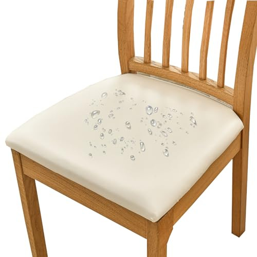 HOMECOVER Dining Chair Seat Covers Set Of 6 Waterproof Seat Slipcover, PU Leather Dining Chair Slipcovers Removable Stretch Dining Chair Seat Covers For Dining Chairs-set of 6-creamywhite