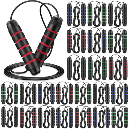 HyDren 24 Pieces Jump Ropes for Fitness with Ball Bearings Speed Jumping Bulk Adjustable Skipping Rope with Foam Handles for Men Women Cardio Training