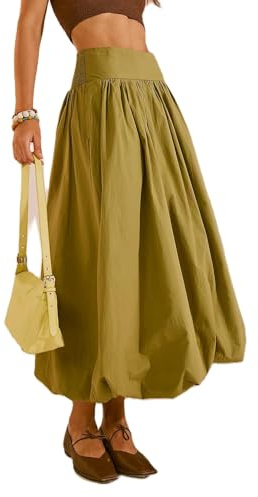 YILEEGOO Y2k Jupe longue d'été à volants pour femme Taille élastique Taille élastique, Vert, XL