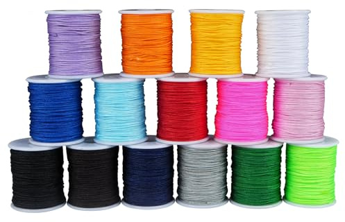Luabue 15 Rollos Hilo Encerado de Nylon de Colores Sólido para 0,8 mm x 10m