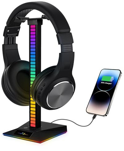 Worahroe Support De Casque De Jeu Rvb, Support De Casque à Commande Vocale, avec 1 Ports USB 2.0, 1 Type-C Et Support De Casque Aux 3,5 Mm pour Accessoires De Bureau Pc Gamer