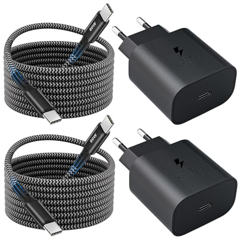 2-Pack 25W USB C-Laddare, Snabbladdare Super Fast Charger med 2 m PD Snabbladdningskabel Nylon Typ C Laddningskabel för Samsung Galaxy S25 S24 S23 S22 S21 S20 Ultra/FE S10 S9 A55 A54 A53 A35 A15