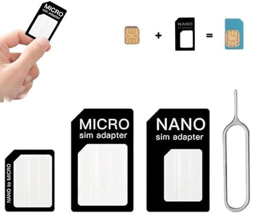 NONEOYNO Adaptador de tarjeta SIM 4 en 1, kit de adaptador de tarjeta SIM, juego de adaptador de tarjeta SIM con pin eyector SIM, compatible con teléfono móvil