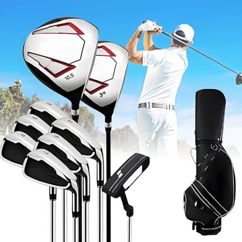 Golfklubbor komplett set, 9 delar golfklubbor för män för höger hand, trästav 1/3, strykjärn 5/6/7/8/9/P, och putter, med golfbag, för män golfare utomhussporter steel pole