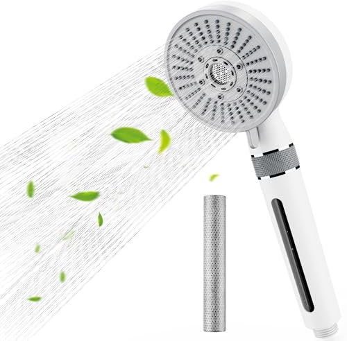 Wothfav Hard Water Filter Shower Head, High Pressure Shower Head with Activated Carbon Filter, 5 Spray Modes Water Saving, Handheld Massage Shower Filter for Chlorine Remove