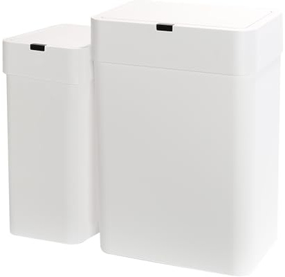 ELPHECO Bathroom Trash Can with Lid, 2 Pack Automatic Garbage Can, 2.5 Gallon + 4 Gallon Motion Sensor Smart Bathroom Decor, Slim Waterproof Trash Bins for Bedroom, Office, Living Room, White