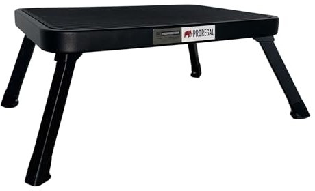 PROREGAL Tabouret marchepied Pliable avec Surface antidérapante | HxLxP 18x47x32cm | Capacité de Charge 150kg | Acier | Noir Mat, Tabouret Pliant, abouret pour Maison, Cuisine, Bureau