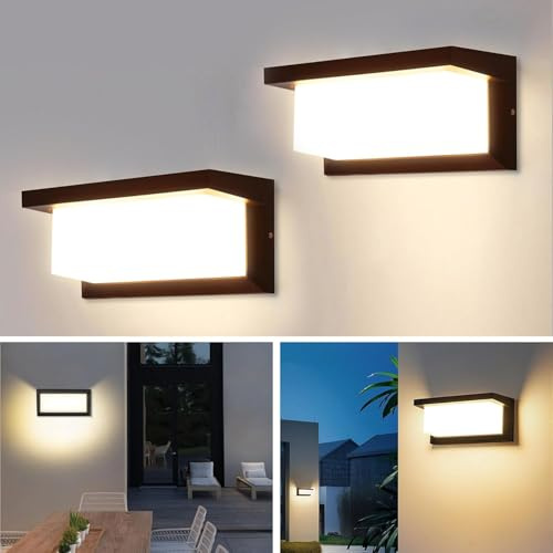 18W Vägglampa Utomhus 2st, 3000K Utomhusvägglampa, IP65 Vattentät Utomhusvägglampa i Aluminium för Trädgård, Terrass, Innergård, Villa, Hall