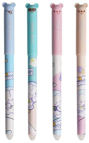 4 Stück Radierbare Gelstifte, Süßes Cartoon Radierstift-Set Mit Radiergummi Ohne Blatt Zu Verbrauchen, 0,5mm Spitze, Schulsachen Für Kinder, Studenten, Schule, Büro (Schwarze Tinte- Hasen)
