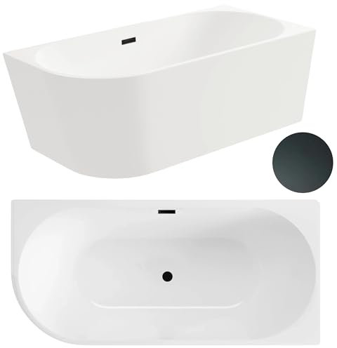 Aquauno - Baignoire d'angle autoportante à droite - 160 x 80 cm - Ovale - En acrylique sanitaire de qualité supérieure - Baignoire en acrylique avec bonde clic-clac, trop-plein, couvercle et bonde