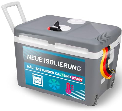 45 Liter Kühlbox elektrisch 12V 230V KÜHLEN und WÄRMEN Thermoelektrische Kühlbox mit Rollen Auto LKW, Mini-Kühlschrank, Thermobox für Auto, Boot, Camping leise ECO Modus