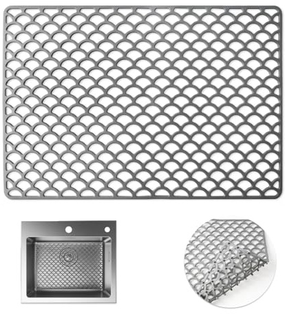 XHYASD silikon diskho matta 42 x 31 cm, halkfri diskho med vattendränering, värmebeständig repskydd, diskbänk skyddsmatta för rostfritt stål och keramikdiskbänk (svart)