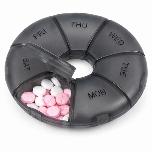 Portable Weekly Pill Box | Easy to Open 7 Day Premium Quality Tablet Box | Travel Pill Case with Snap Shut Lids Design |Tablet Organiser for Vitamins, Supplements & Medicine-Black