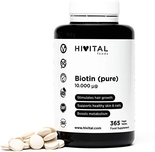 Biotin 10.000 mcg (Vitamin B7). 365 Tabletten für ein Behandlungsjahr. Für Veganer geeignet. Maximale Absorption, Retention und Wirksamkeit des Produkts. Hergestellt von HIVITAL
