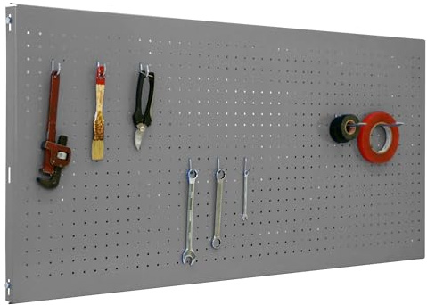 SimonRack Werkzeugwand, 8 teiliges Hakenset, 150x40x3,5 cm, Metall-Lochwand, Halterungen, Montagematerial, Grau - Simonwork