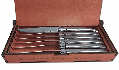Quttin Set de 6 Cuchillos Chuleteros 11cm en caja madera personalizados modelo frances
