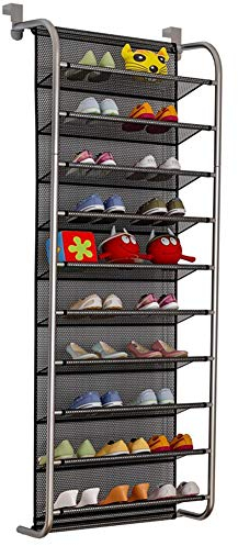 Vinteky Schuhregal für Tür Hängeorganizer Schuhaufbewahrung 10 Etagen Schuh Organizer Haken Halterung Hängendes Aufbewahrung Ständer (Silbergrau)