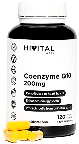 Coenzima Q10 200 mg. 120 capsule vegane per 4 mesi di trattamento. CoQ10 Ubiquinone 100% naturale ottenuto da fermentazione. Prodotto in Europa da HIVITAL