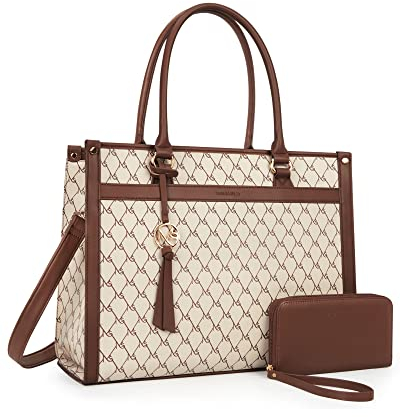 Missnine Handtasche Damen Laptoptasche 15,6 Zoll Shopper Groß Henkeltasche Aktentasche Damen Leder Schultertasche Businesstasche 2-teiliges Set