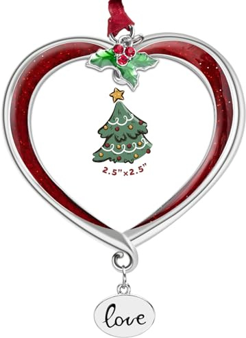 Mulumu Christmas Tree Ornament Picture Frame Metal Hanging Pendant Holiday 2.5 Photo Frame Charm Decorative of Pets, Baby First Christmas, Family (Love Red)