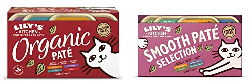 Lily's Kitchen Organic Pate Multipack - Grain Free Adult Wet Cat Food (4 Packs x 8 Trays x 85g) & Everyday Favourites Pate - Adult Wet Cat Food (4 Packs x 8 Trays x 85 g)