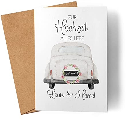Kiddle-Design Karte Hochzeit Hochzeitskarte Personalisiert Glückwunsch Auto mit Namen Glückwünsche zur Hochzeit Glückwunschkarte