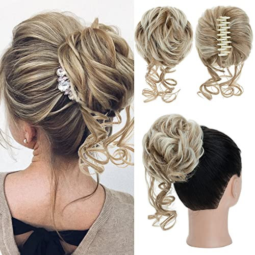 S-Noilite Moño Postizo de Pelo con Pinza,Coleta Postiza Pelo Natural Ondulado Sintética Clip in Moño Postizo para Mujer