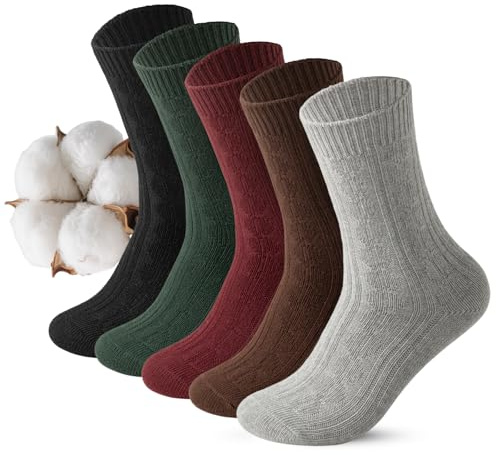Vihir 5 Pares De Calcetines Gruesos y Cálidos Para Mujeres, De Invierno Tejidos, Transpirables, Cómodos y Largos De Algodón, Térmicos Eu 36-40
